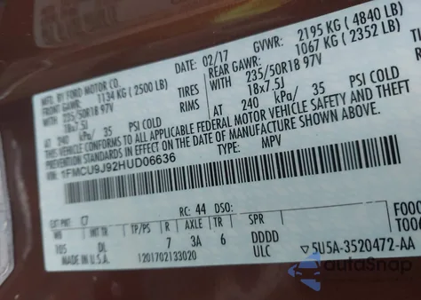 2017 Ford Escape Titanium from USA, damaged, VIN 1FMCU9J92HUD06636